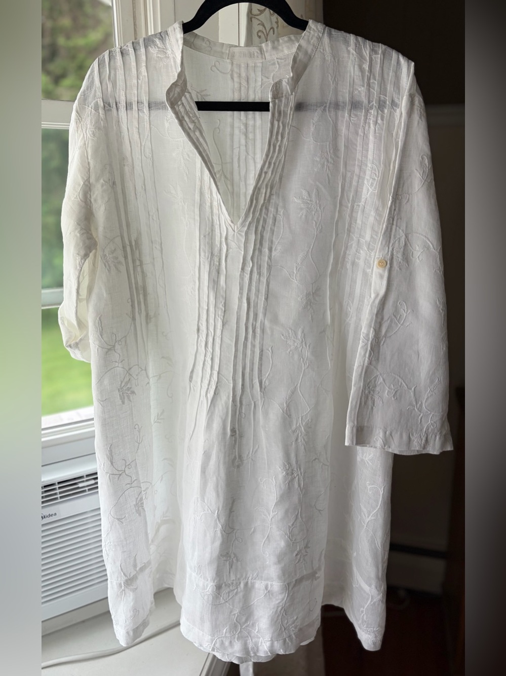 CP Shades White Embroidered Tunic/Dress Roll Sleeves Preppy Coastal Resort Sz L - Picture 1 of 7